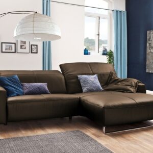 Brooklyn Loft KAWOLA Sofa YORK Leder Life-line hasel Recamiere rechts Fuß Metall Chrom matt im onlineshop kaufen