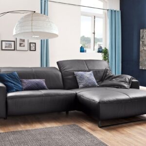 Brooklyn Loft KAWOLA Sofa YORK Leder Life-line mocca Recamiere rechts Fuß Metall schwarz im onlineshop kaufen