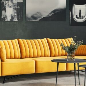 Boho Style KAWOLA Sofa CELIA 3-Sitzer Stoff gelb im onlineshop kaufen