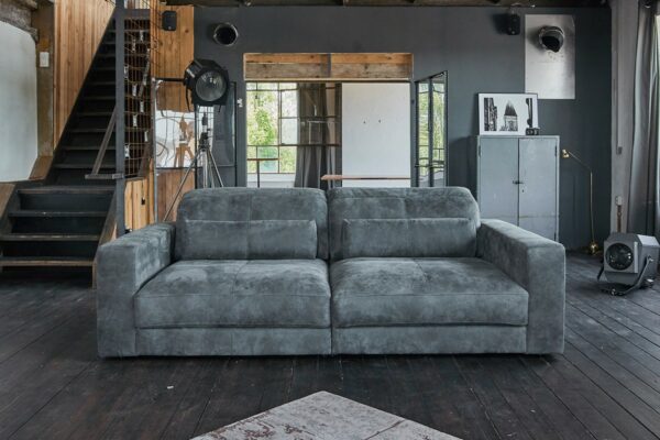 Boho Style Sofa Ledersofa GIGANT 3,5 Sitzer inkl. Hocker und 2 Kissen Leder anthrazit im onlineshop kaufen