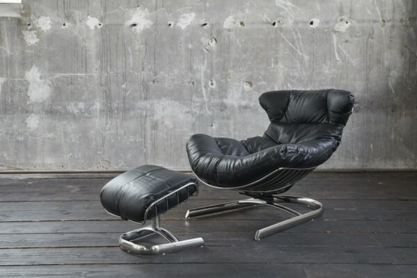 Brooklyn Loft KAWOLA Relaxsessel ROWE Sessel Leder schwarz (B/H/T) 87x80x110cm inklusive Hocker im onlineshop kaufen