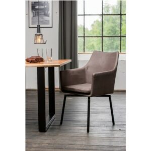 Designstühle KAWOLA Essgruppe 5-teilig mit Esstisch Baumkante nussbaumfarben Fuß schwarz 160x85 und 4x Stuhl Cali Stoff grau im onlineshop kaufen