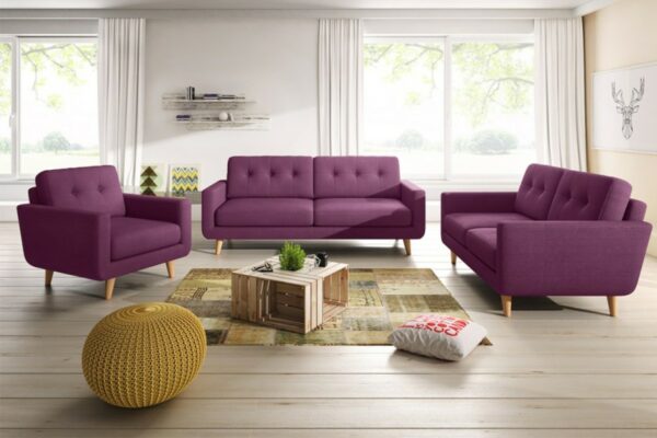 Retro KAWOLA Sitzgruppe ALEXO 3-Sitzer 2-Sitzer Sofa Sessel Stoff rosa im onlineshop kaufen