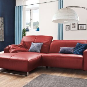 Brooklyn Loft KAWOLA Sofa YORK Leder Life-line rot Rec links Fuß Metall Chrom matt mit Sitztiefenverstellung im onlineshop kaufen