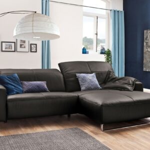 Brooklyn Loft KAWOLA Sofa YORK Leder Life-line grey Rec rechts Fuß Metall Chrom matt mit Sitztiefenverstellung im onlineshop kaufen