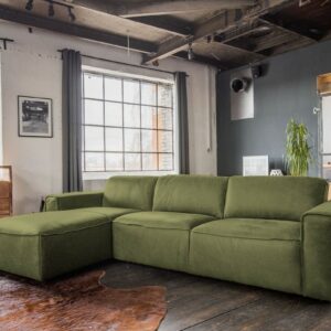 Boho Style KAWOLA Ecksofa EXTRA Sofa Leder olivgrün Recamiere links klein mit manueller Sitztiefenverstellung im onlineshop kaufen