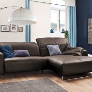 Brooklyn Loft KAWOLA Sofa YORK Leder Life-line elephant Recamiere rechts Fuß Metall Chrom matt im onlineshop kaufen