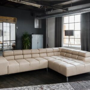 Boho Style KAWOLA Sofa NELSON Ecksofa Leder pearl 321x85x216cm (B/H/T) im onlineshop kaufen