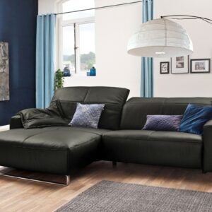 Brooklyn Loft KAWOLA Sofa YORK Leder Life-line fango Rec links Fuß Metall Chrom matt mit Sitztiefenverstellung im onlineshop kaufen