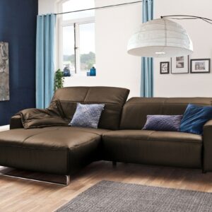 Brooklyn Loft KAWOLA Sofa YORK Leder Life-line hasel Rec links Fuß Metall Chrom matt im onlineshop kaufen