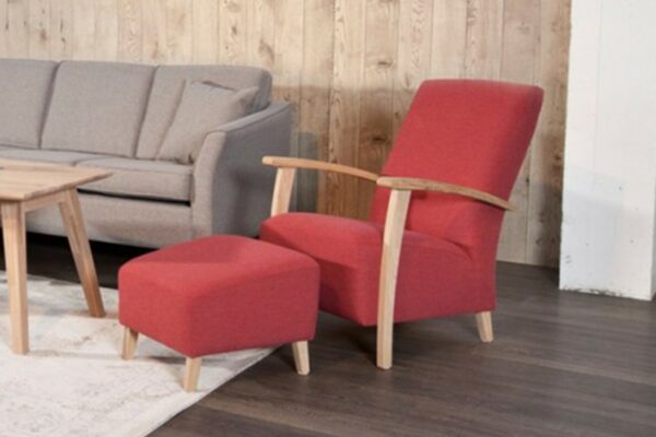 Boho Style KAWOLA Sessel REIKI Polstersessel niedrig Stoff rot inkl. Hocker im onlineshop kaufen
