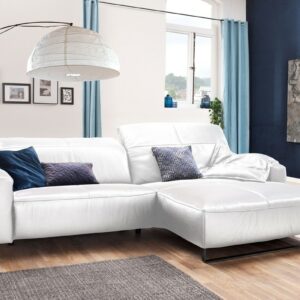 Brooklyn Loft KAWOLA Sofa YORK Leder Life-line white Rec rechts Fuß Metall schwarz mit Sitztiefenverstellung im onlineshop kaufen