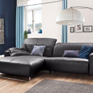 Brooklyn Loft KAWOLA Sofa YORK Leder Life-line mocca Rec links Fuß Metall Chrom matt im onlineshop kaufen