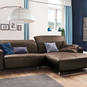 Brooklyn Loft KAWOLA Sofa YORK Leder Life-line praline Recamiere rechts Fuß Metall Chrom matt im onlineshop kaufen