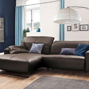 Brooklyn Loft KAWOLA Sofa YORK Leder Life-line elephant Recamiere links Fuß Metall schwarz im onlineshop kaufen