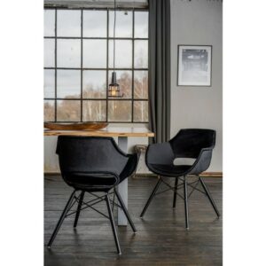 Designstühle KAWOLA Essgruppe 5-Teilig mit Esstisch Baumkante nussbaumfarben Fuß silber 140x85cm und 4x Stuhl ZAJA Velvet schwarz im onlineshop kaufen