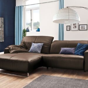 Brooklyn Loft KAWOLA Sofa YORK Leder Life-line praline Rec links Fuß Metall Chrom matt mit Sitztiefenverstellung im onlineshop kaufen