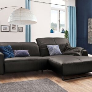 Brooklyn Loft KAWOLA Sofa YORK Leder Life-line grey Rec rechts Fuß Metall schwarz mit Sitztiefenverstellung im onlineshop kaufen