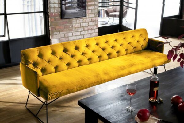 Chesterfield KAWOLA Esszimmerbank CHARME 206cm Stoff Velvet gelb im onlineshop kaufen