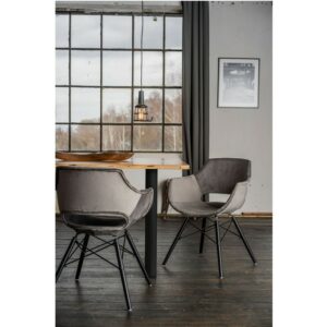 Designstühle KAWOLA Essgruppe 9-Teilig mit Esstisch Baumkante nussbaumfarben Fuß schwarz 180x90cm und 8x Stuhl ZAJA Velvet grau im onlineshop kaufen