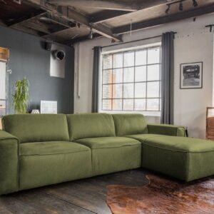 Boho Style KAWOLA Ecksofa EXTRA Sofa Leder olivgrün Recamiere rechts groß mit manueller Sitztiefenverstellung im onlineshop kaufen