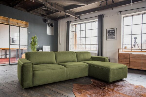 Boho Style KAWOLA Ecksofa EXTRA Sofa Leder olivgrün Recamiere rechts groß mit manueller Sitztiefenverstellung im onlineshop kaufen