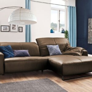 Brooklyn Loft KAWOLA Sofa YORK Leder Life-line nougat Recamiere rechts Fuß Metall schwarz im onlineshop kaufen