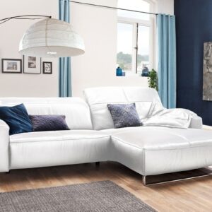 Brooklyn Loft KAWOLA Sofa YORK Leder Life-line white Recamiere rechts Fuß Metall Chrom matt im onlineshop kaufen