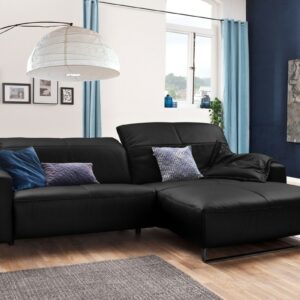 Brooklyn Loft KAWOLA Sofa YORK Leder Life-line schwarz Rec rechts Fuß Metall schwarz mit Sitztiefenverstellung im onlineshop kaufen