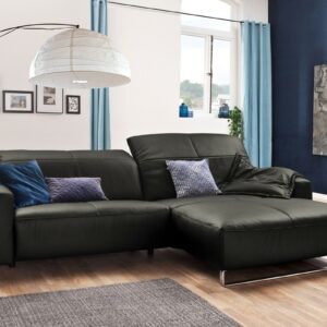 Brooklyn Loft KAWOLA Sofa YORK Leder Life-line fango Rec rechts Fuß Metall Chrom matt mit Sitztiefenverstellung im onlineshop kaufen