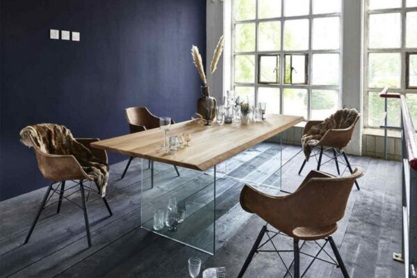 Esstische KAWOLA Esstisch MILU Tisch Eiche massiv Füße Glas 240x100 im onlineshop kaufen