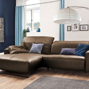 Brooklyn Loft KAWOLA Sofa YORK Leder Life-line nougat Recamiere links Fuß Metall schwarz im onlineshop kaufen