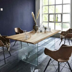 Esstische KAWOLA Esstisch MILU Tisch Eiche massiv Füße Glas 200x100 im onlineshop kaufen