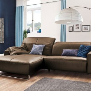 Brooklyn Loft KAWOLA Sofa YORK Leder Life-line nougat Rec links Fuß Metall Chrom matt im onlineshop kaufen