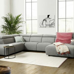 Boho Style KAWOLA Sofa RISO Wohnlandschaft U-Form Stoff Longchair rechts grau im onlineshop kaufen