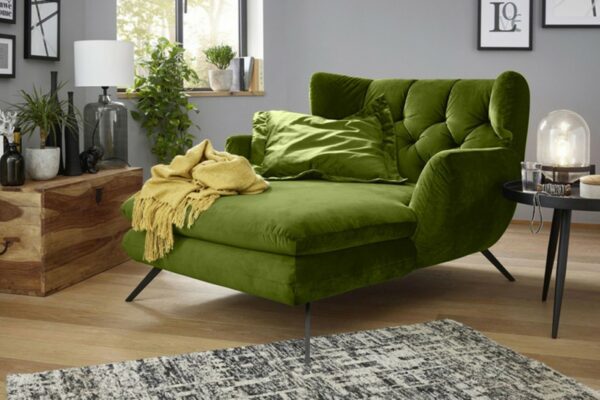 Sofas KAWOLA Longchair CHARME Stoff Velvet green im onlineshop kaufen