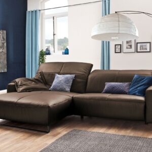 Brooklyn Loft KAWOLA Sofa YORK Leder Life-line praline Rec links Fuß Metall schwarz mit Sitztiefenverstellung im onlineshop kaufen