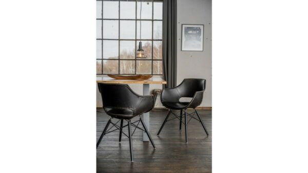 Designstühle KAWOLA Essgruppe 9-Teilig mit Esstisch Baumkante Fuß silber 180x90cm und 8x Stuhl ZAJA Kunstleder schwarz im onlineshop kaufen