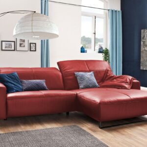 Brooklyn Loft KAWOLA Sofa YORK Leder Life-line rot Recamiere rechts Fuß Metall schwarz im onlineshop kaufen