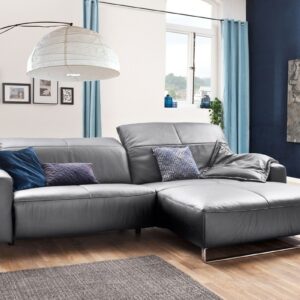 Brooklyn Loft KAWOLA Sofa YORK Leder Life-line light-grey Recamiere rechts Fuß Metall Chrom matt im onlineshop kaufen