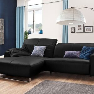 Brooklyn Loft KAWOLA Sofa YORK Leder Life-line schwarz Rec links Fuß Metall Chrom matt im onlineshop kaufen