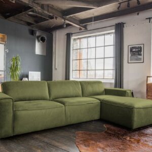 Boho Style KAWOLA Ecksofa EXTRA Sofa Leder olivgrün Recamiere rechts klein mit manueller Sitztiefenverstellung im onlineshop kaufen