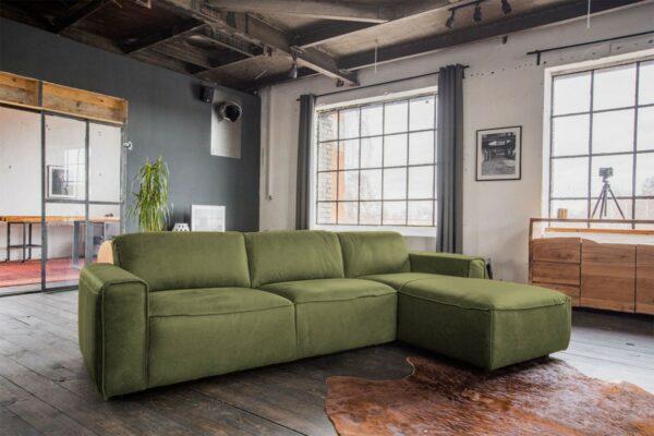 Boho Style KAWOLA Ecksofa EXTRA Sofa Leder olivgrün Recamiere rechts klein mit manueller Sitztiefenverstellung im onlineshop kaufen