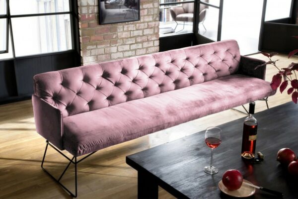 Chesterfield KAWOLA Esszimmerbank CHARME 186cm Stoff Velvet rosa im onlineshop kaufen