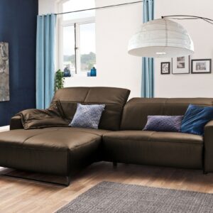 Brooklyn Loft KAWOLA Sofa YORK Leder Life-line hasel Recamiere links Fuß Metall schwarz im onlineshop kaufen