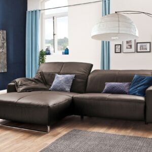 Brooklyn Loft KAWOLA Sofa YORK Leder Life-line elephant Rec links Fuß Metall Chrom matt im onlineshop kaufen