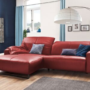 Brooklyn Loft KAWOLA Sofa YORK Leder Life-line rot Rec links Fuß Metall schwarz mit Sitztiefenverstellung im onlineshop kaufen