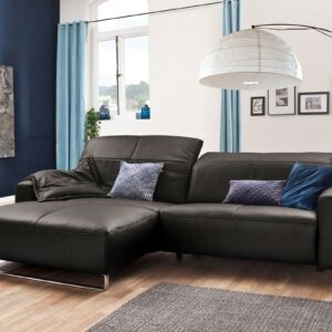 Brooklyn Loft KAWOLA Sofa YORK Leder Life-line grey Rec links Fuß Metall Chrom matt im onlineshop kaufen