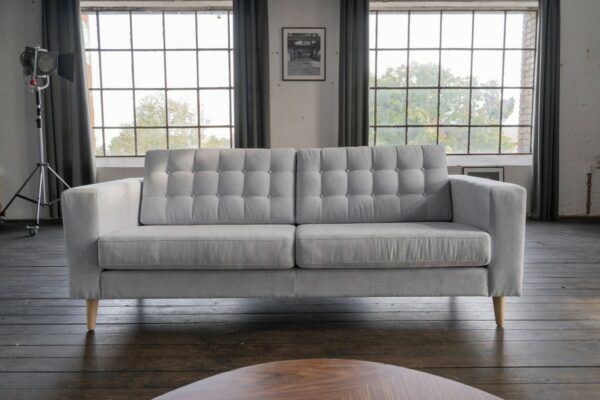 Industriell KAWOLA 3-Sitzer ZOWE Sofa Stoff hellblau im onlineshop kaufen