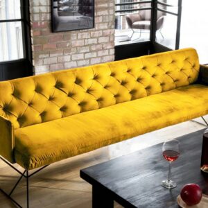 Chesterfield KAWOLA Esszimmerbank CHARME 246cm Stoff Velvet gelb im onlineshop kaufen
